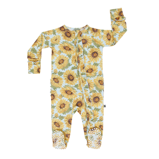 Sammy Sunflower Ruffle Footie Two Way Zipper Baby Newborn Sweet Bamboo Everetts Place: Online Boutique