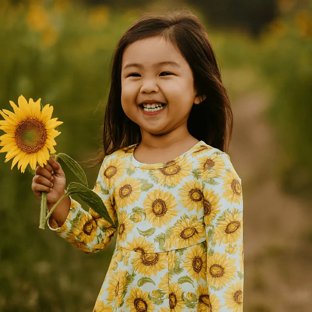 Sammy's Sunflower Swirly Girl Dress - Yellow, Flower, Happiness, Petal, Smile | Everetts Place