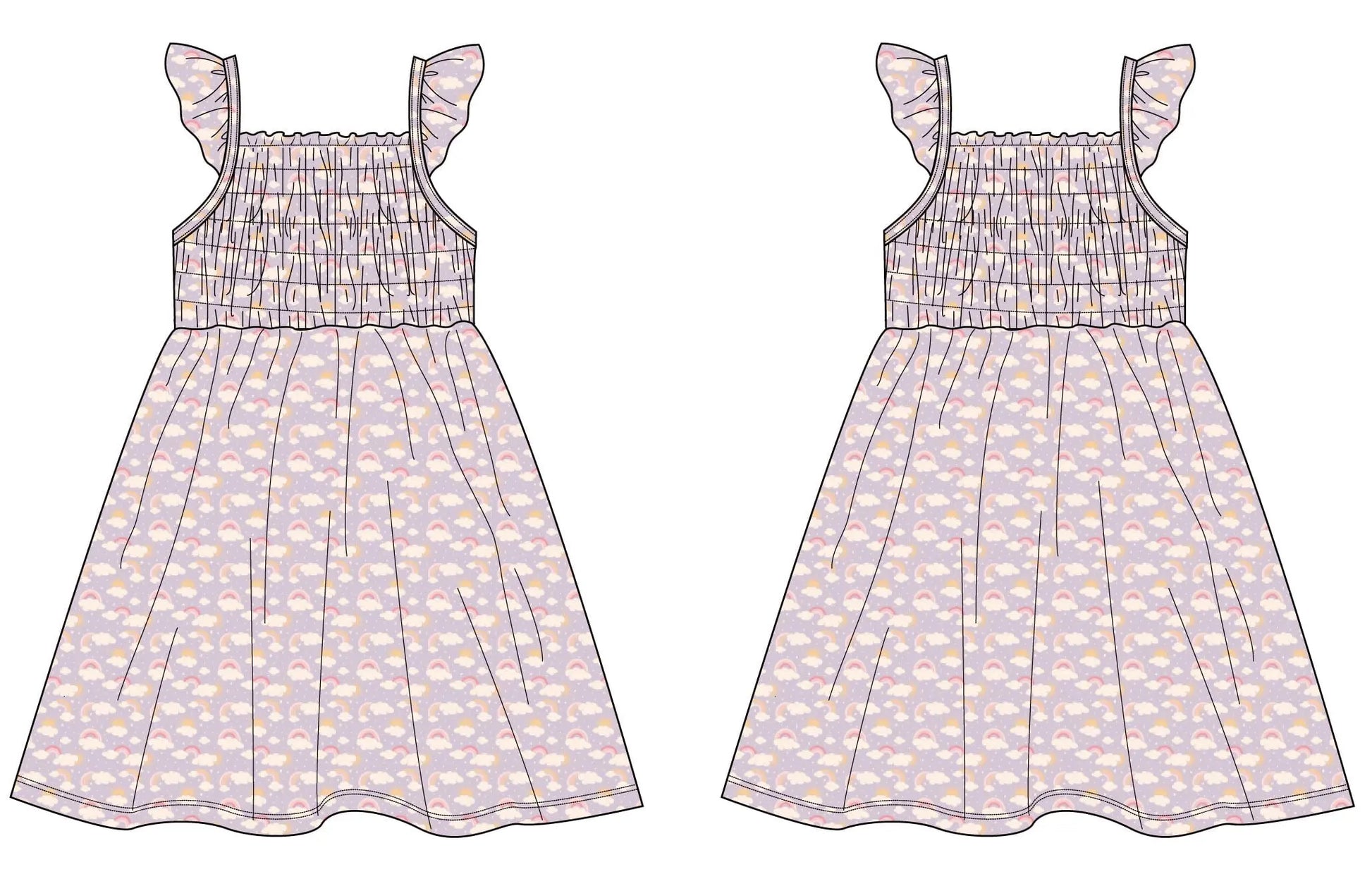 Lavender Rainbows And Clouds Smocked Vintage Dress For Baby Sweet Bamboo