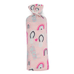 Bamboo baby swaddle blanket with a sunny beach print of flip flops and rainbows in soft colors