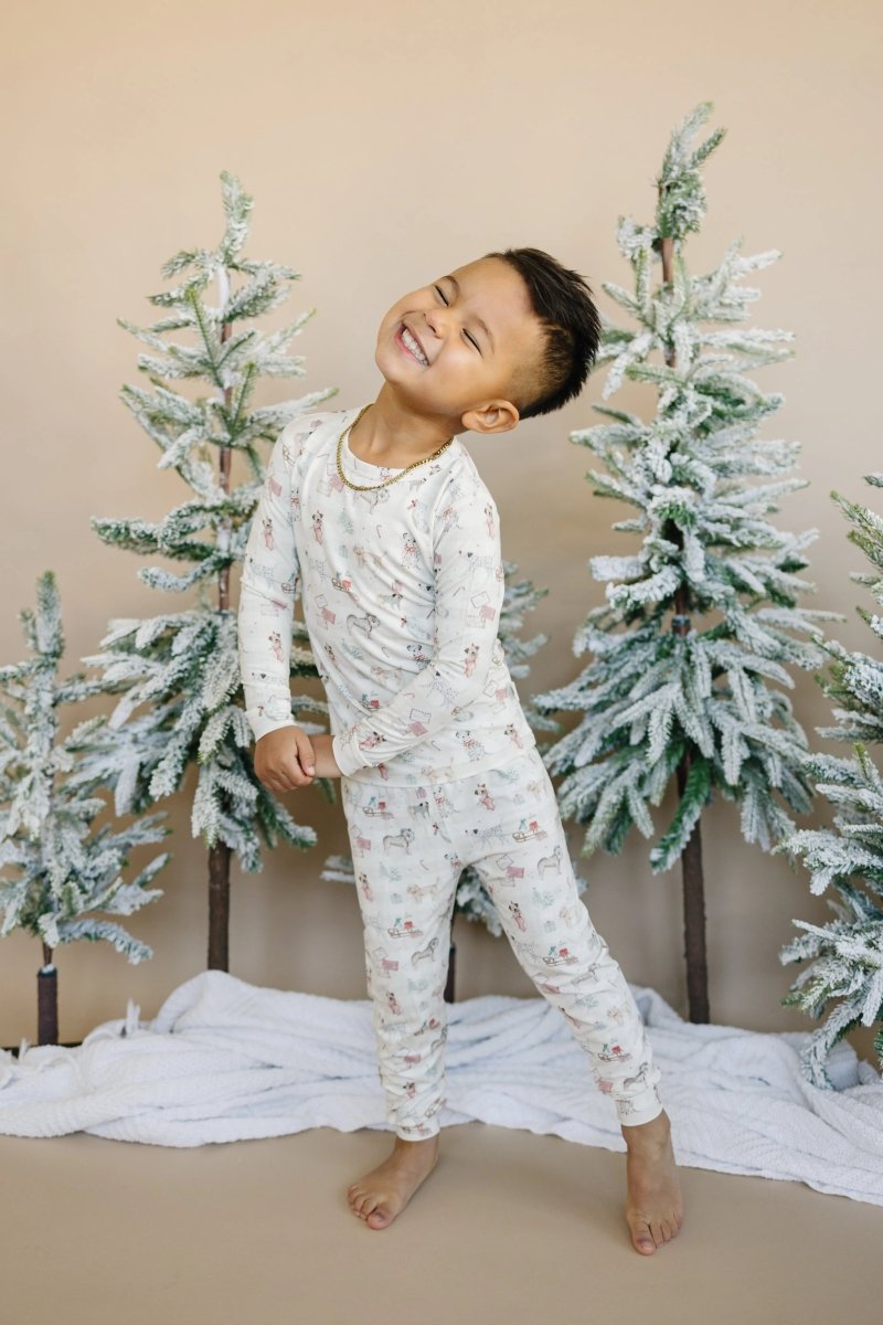 Little Joy Co. Santa Paws 2pc Bamboo Pajamas For Kids Holiday Set - Everetts Place Boutique - 