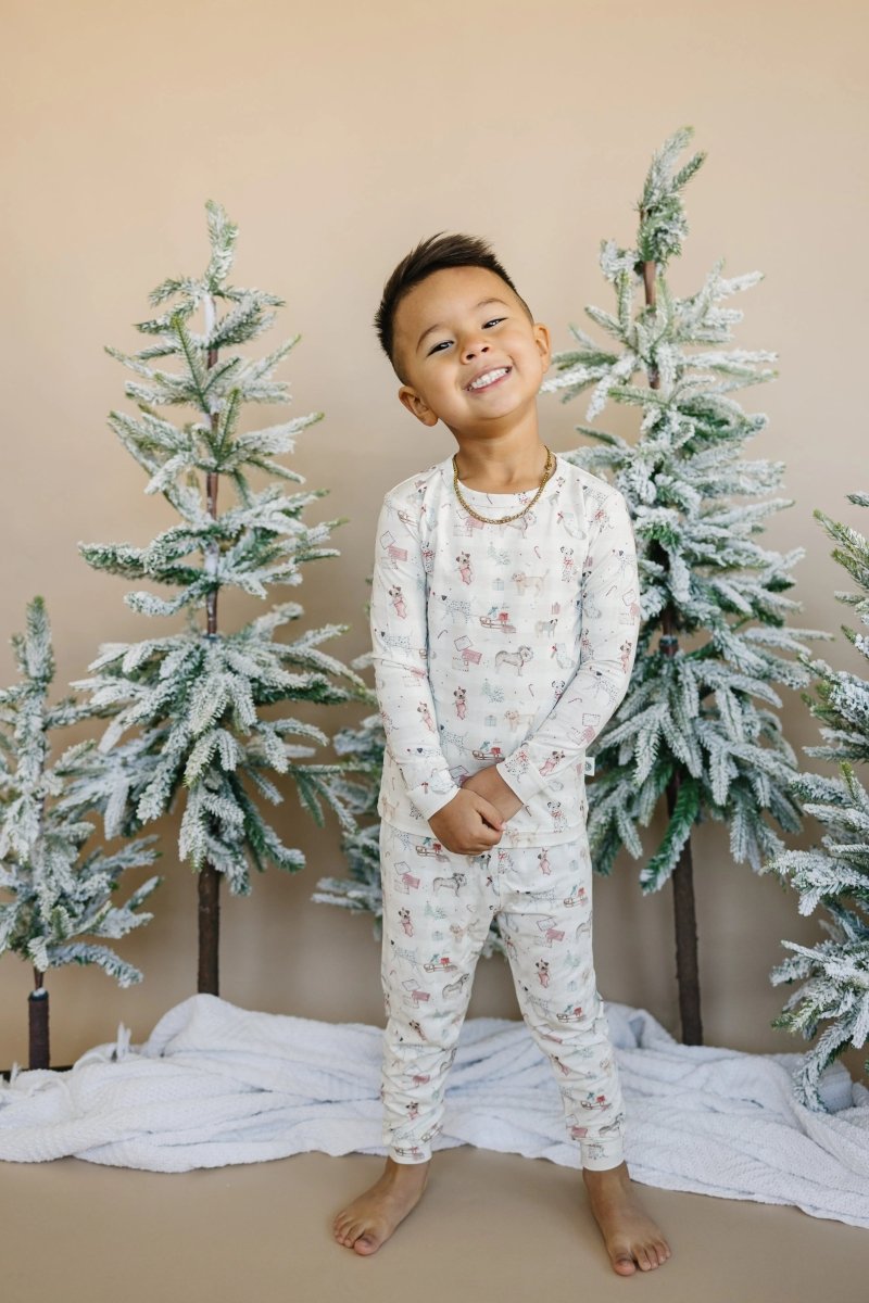 Little Joy Co. Santa Paws 2pc Bamboo Pajamas For Kids Holiday Set - Everetts Place Boutique - 