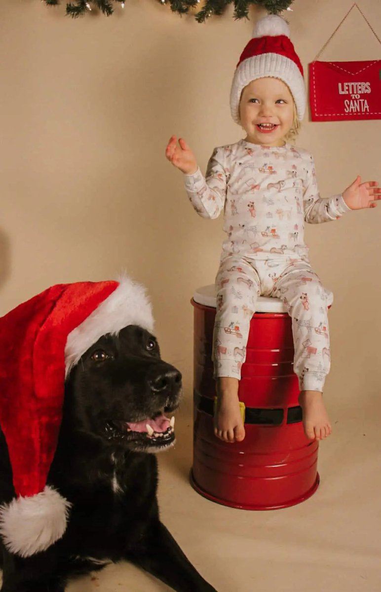 Little Joy Co. Santa Paws 2pc Bamboo Pajamas For Kids Holiday Set - Everetts Place Boutique - 