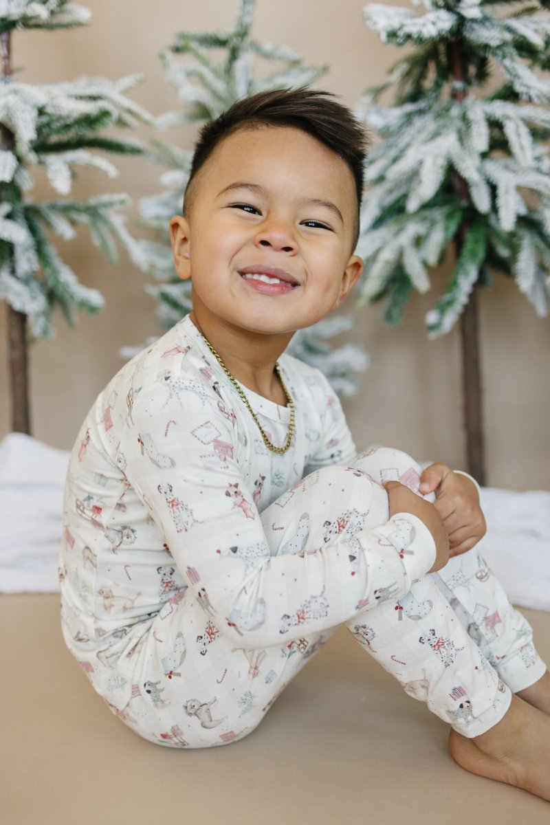 Little Joy Co. Santa Paws 2pc Bamboo Pajamas For Kids Holiday Set - Everetts Place Boutique - 