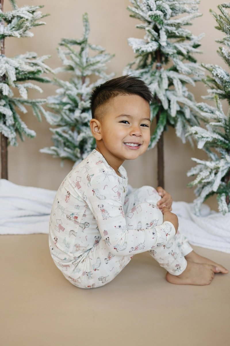 Little Joy Co. Santa Paws 2pc Bamboo Pajamas For Kids Holiday Set - Everetts Place Boutique - 