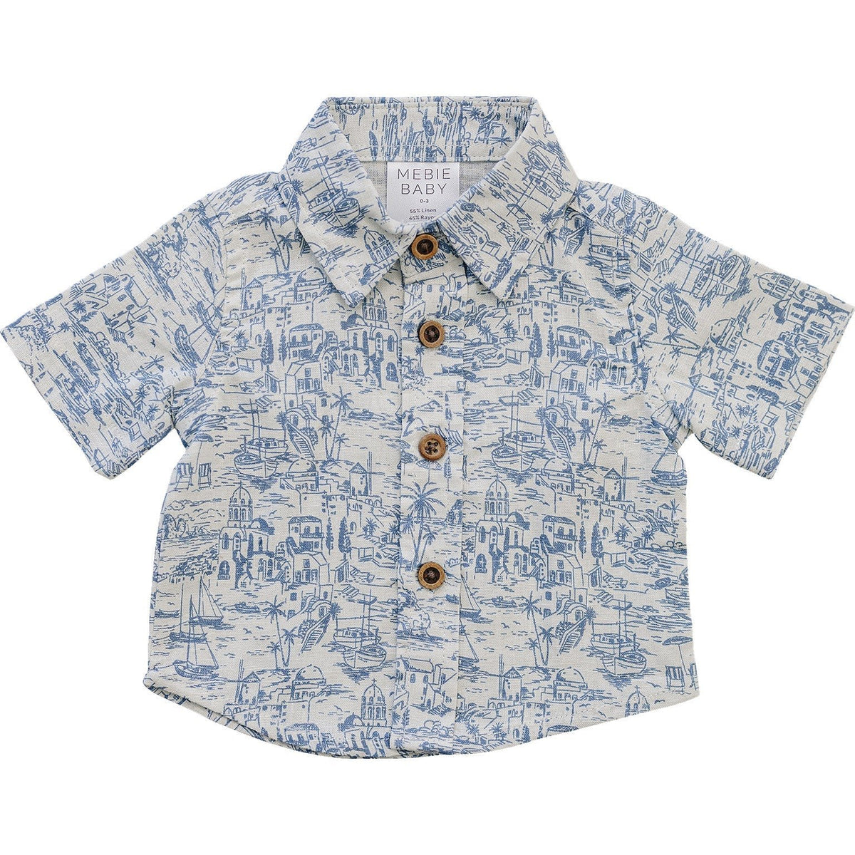Santorini Linen Button Up Shirt - Sleeve, Collar, Textile, Button, Baby & Toddler Clothing | Everetts Place