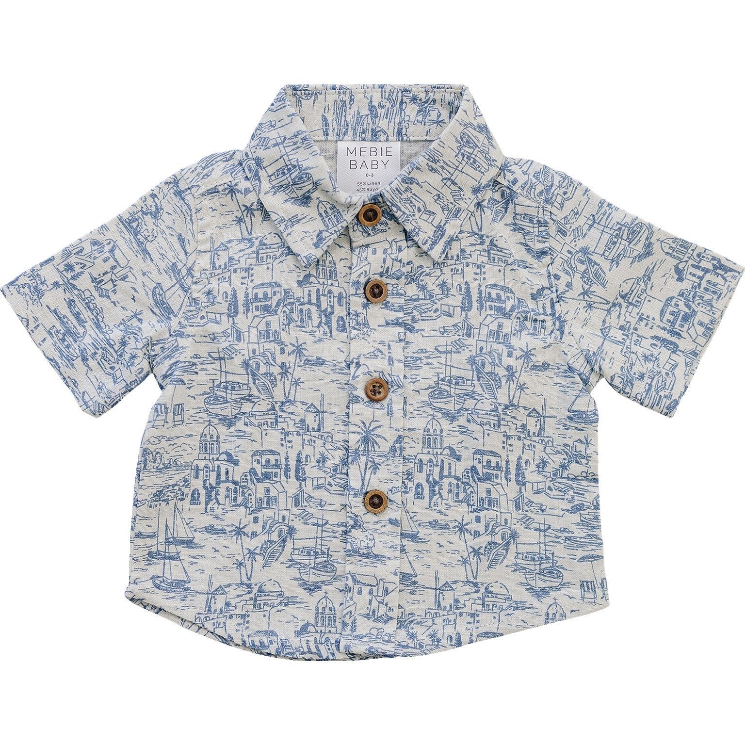Santorini Linen Button Up Shirt - Sleeve, Collar, Textile, Button, Baby & Toddler Clothing | Everetts Place