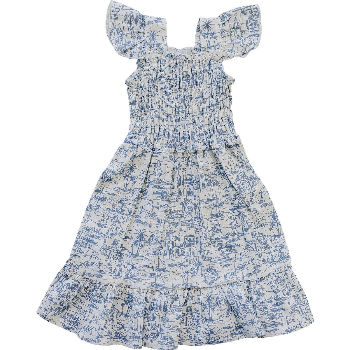Mebie Baby Santorini Smocked Dress For Girls Lightweight Resort Style - 