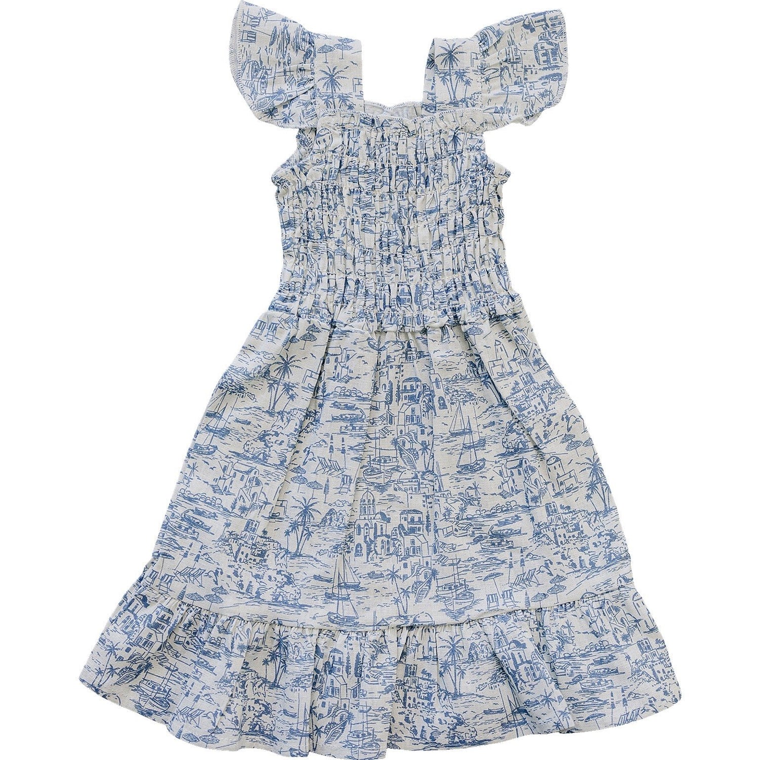 Mebie Baby Santorini Smocked Dress For Girls Lightweight Resort Style - 