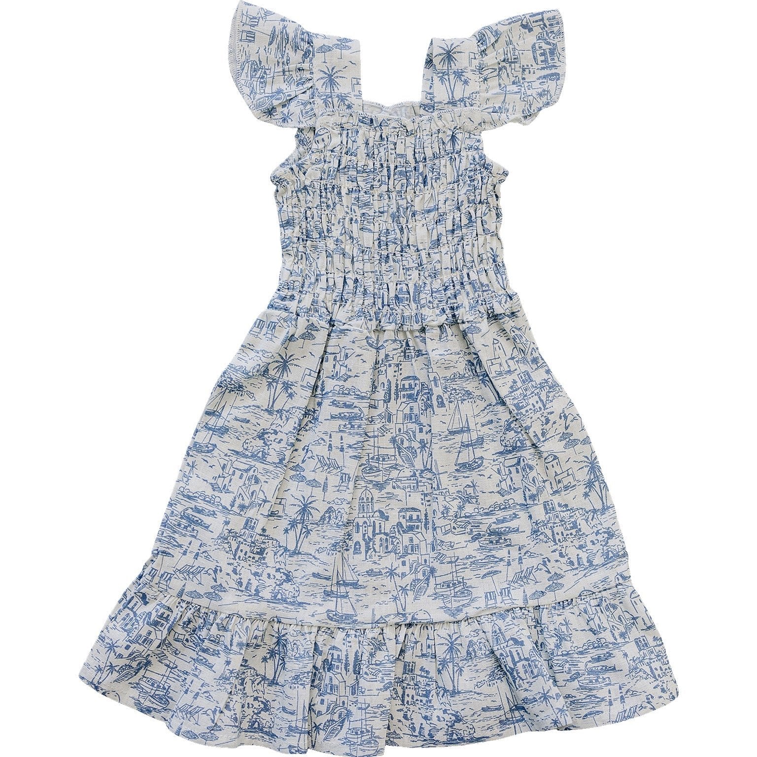 Mebie Baby Santorini Smocked Dress For Girls Lightweight Resort Style - 