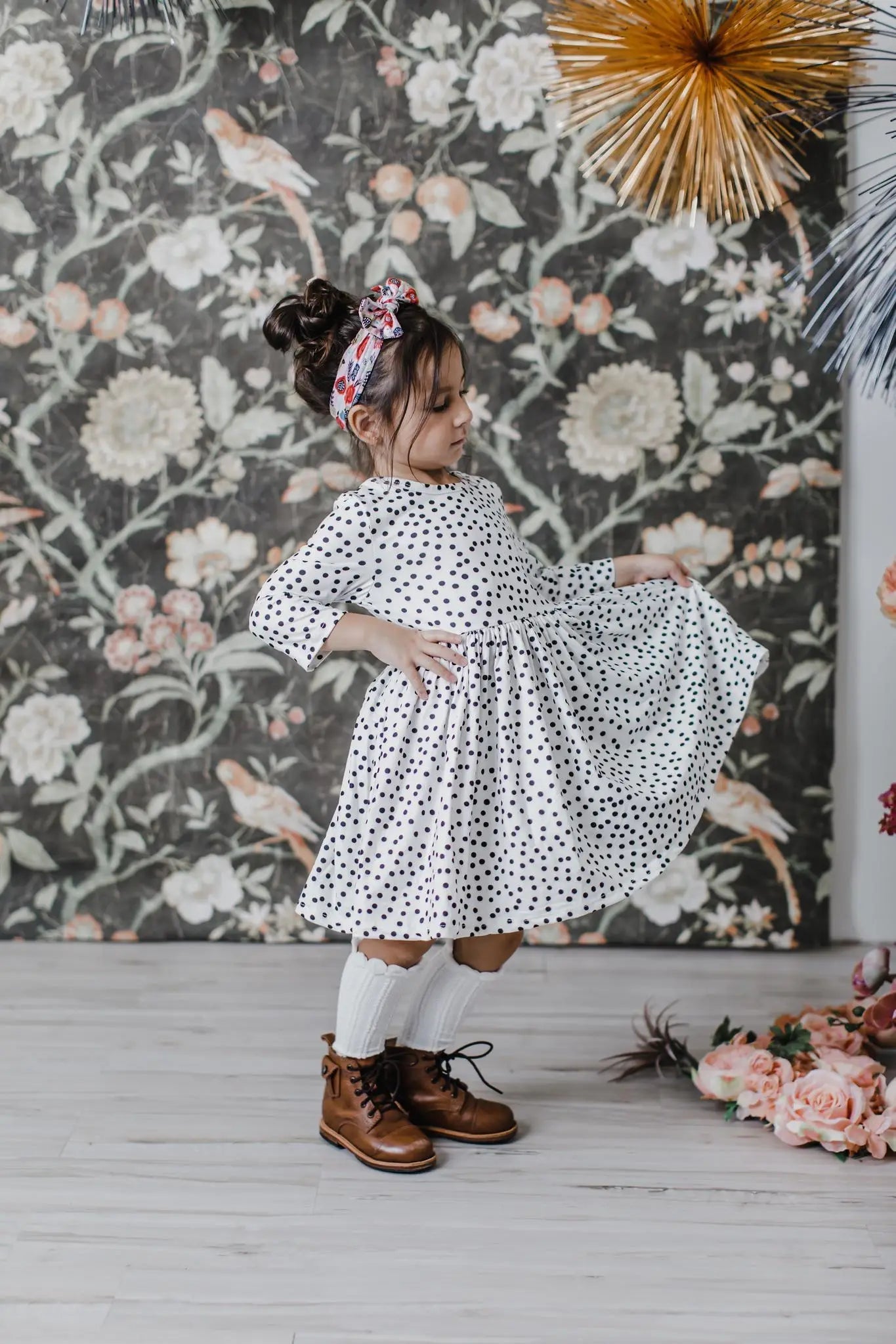 Mila & Rose ® Scattered Dot 3/4 Sleeve Pocket Twirl Dress - 