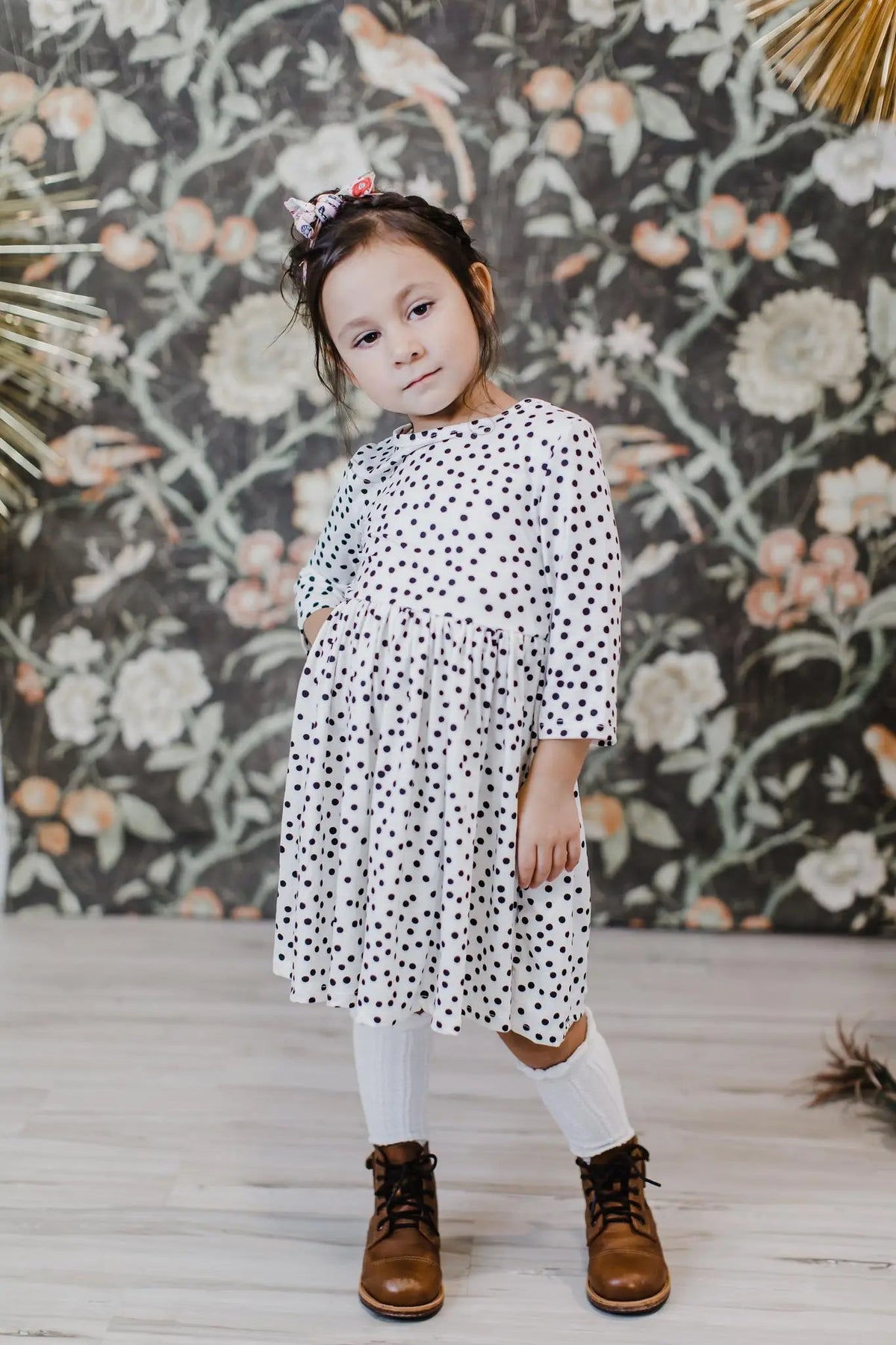 Mila & Rose ® Scattered Dot 3/4 Sleeve Pocket Twirl Dress - 