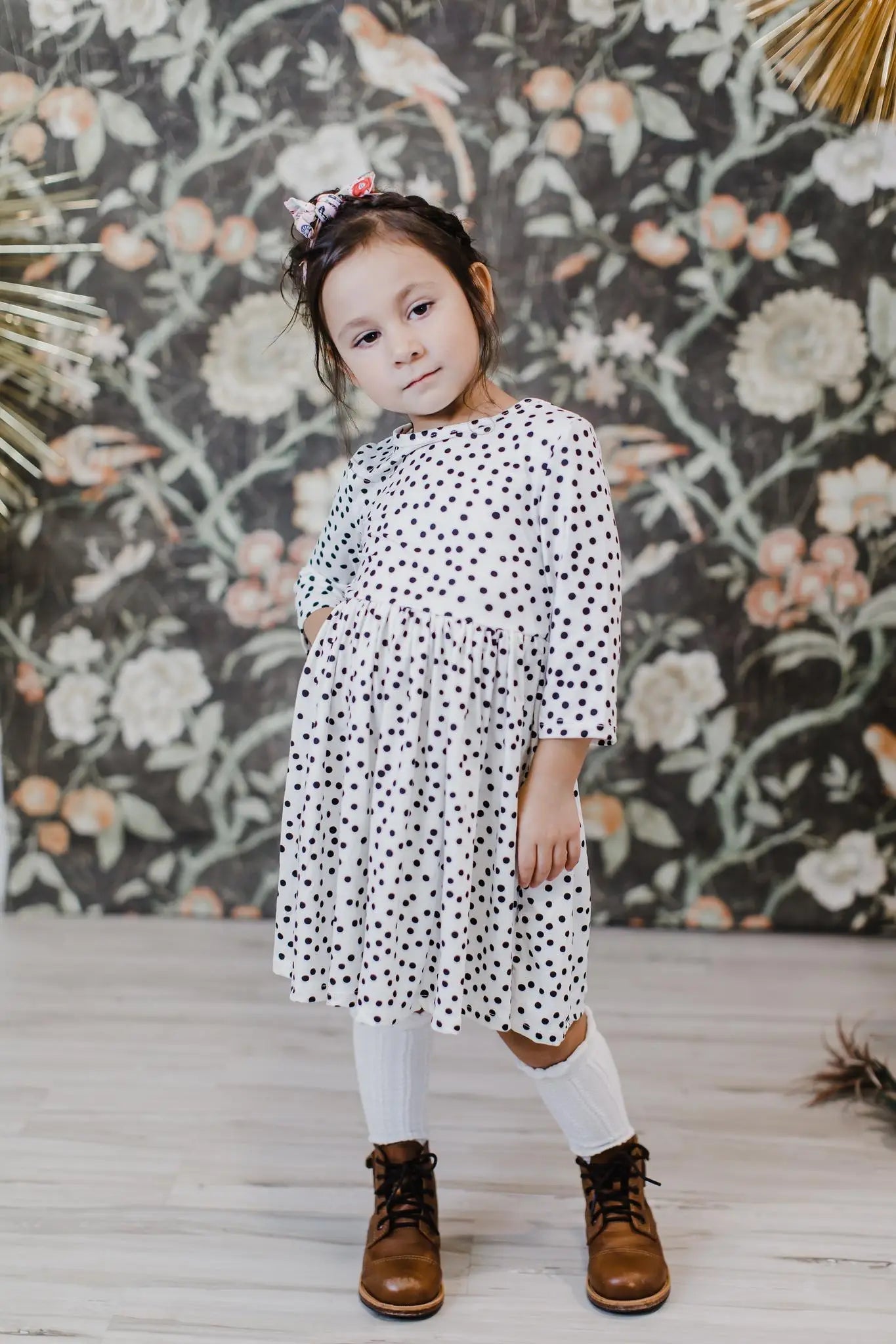 Mila & Rose ® Scattered Dot 3/4 Sleeve Pocket Twirl Dress - 