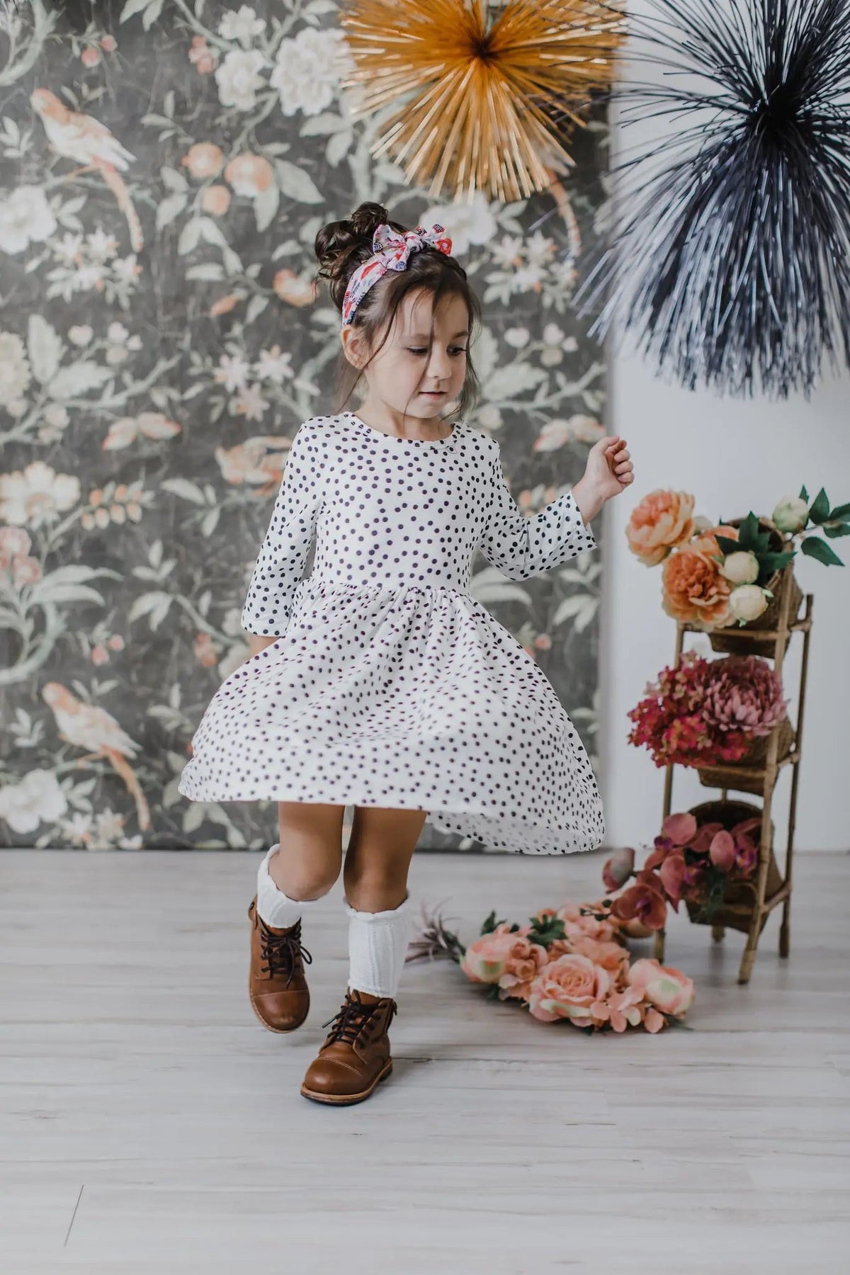 Mila & Rose ® Scattered Dot 3/4 Sleeve Pocket Twirl Dress - 