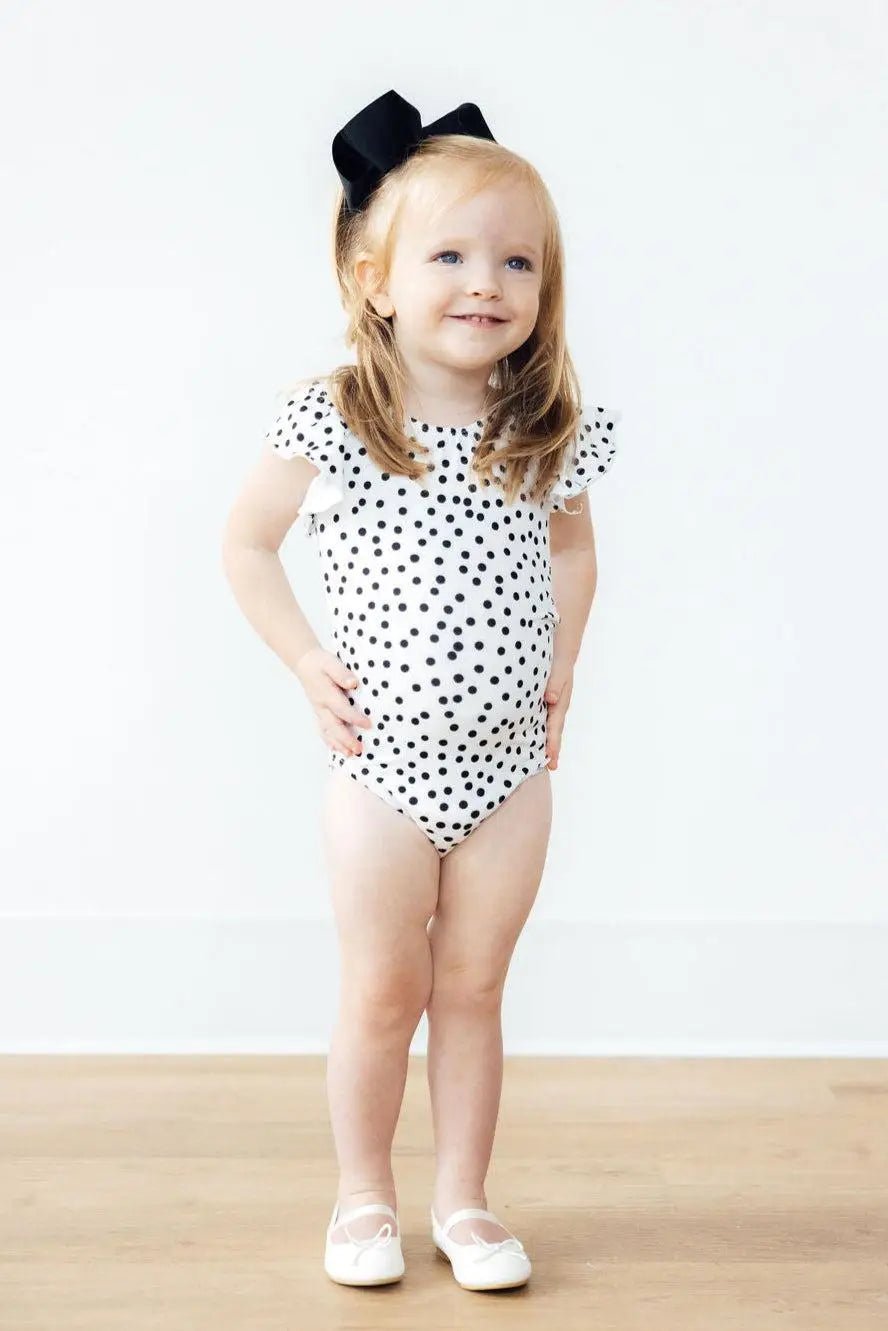Mila & Rose ® Scattered Dot S/S Flutter Sleeve Leotard - 