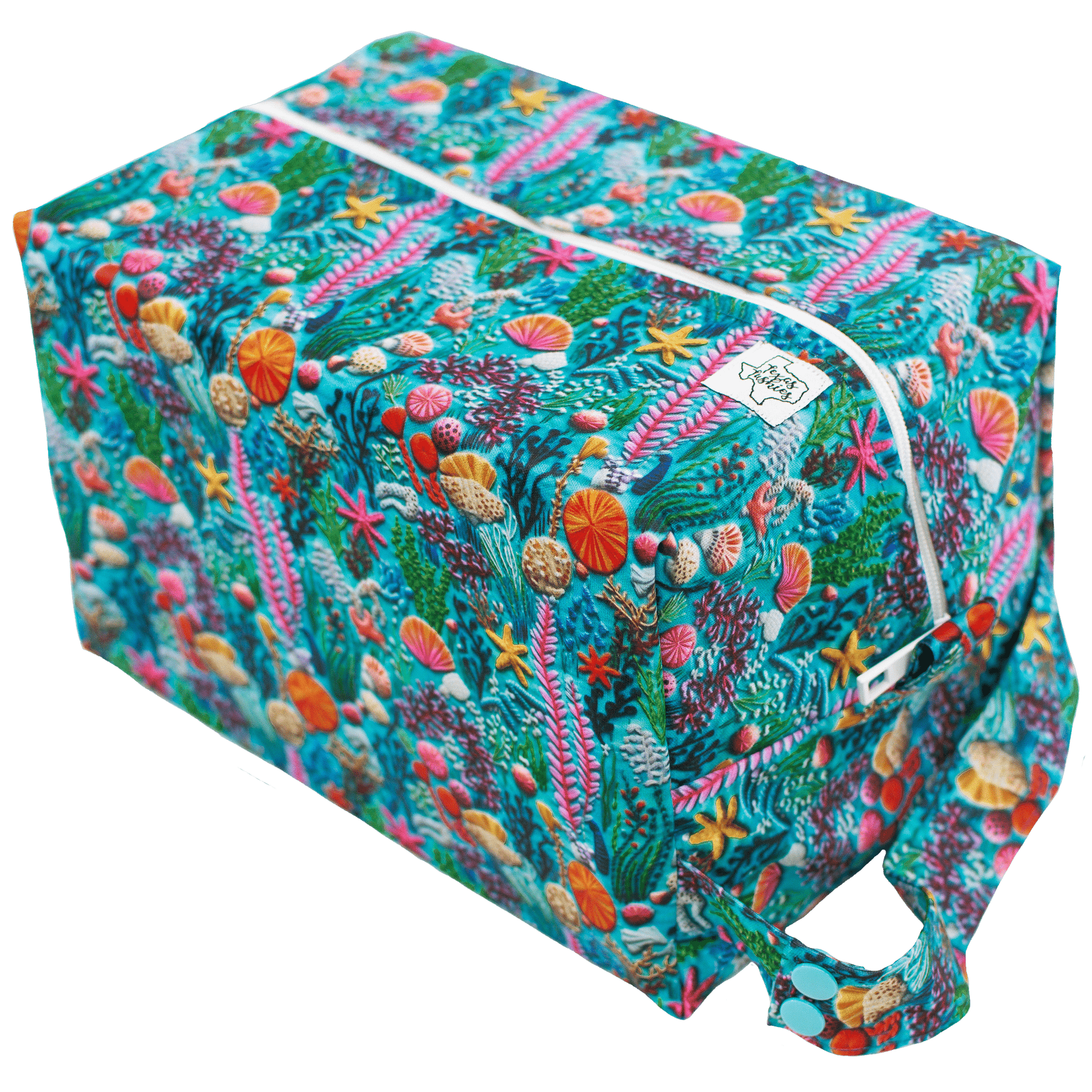 Sea Embroidery Diaper Pod for 8 to 12 Diapers with Zipper and Snap Handle Texas Tushies
