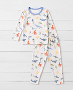 Two-piece long sleeve baby pajama set with sea life print top and matching pants