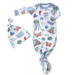 Bestaroo Sea Swirls Gown and Hat Set for Newborns 0 to 3 Months Bamboo Comfort - 
