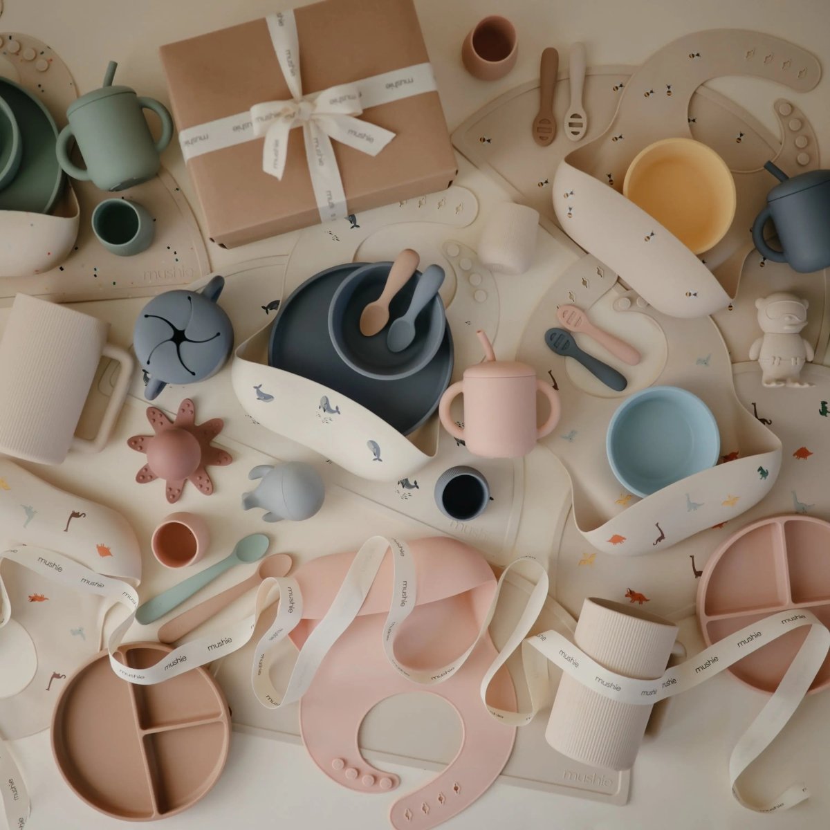 Mushie Sealife Bath Essentials Kit for Babies and Toddlers Gift Set in Kraft Paper Box - 