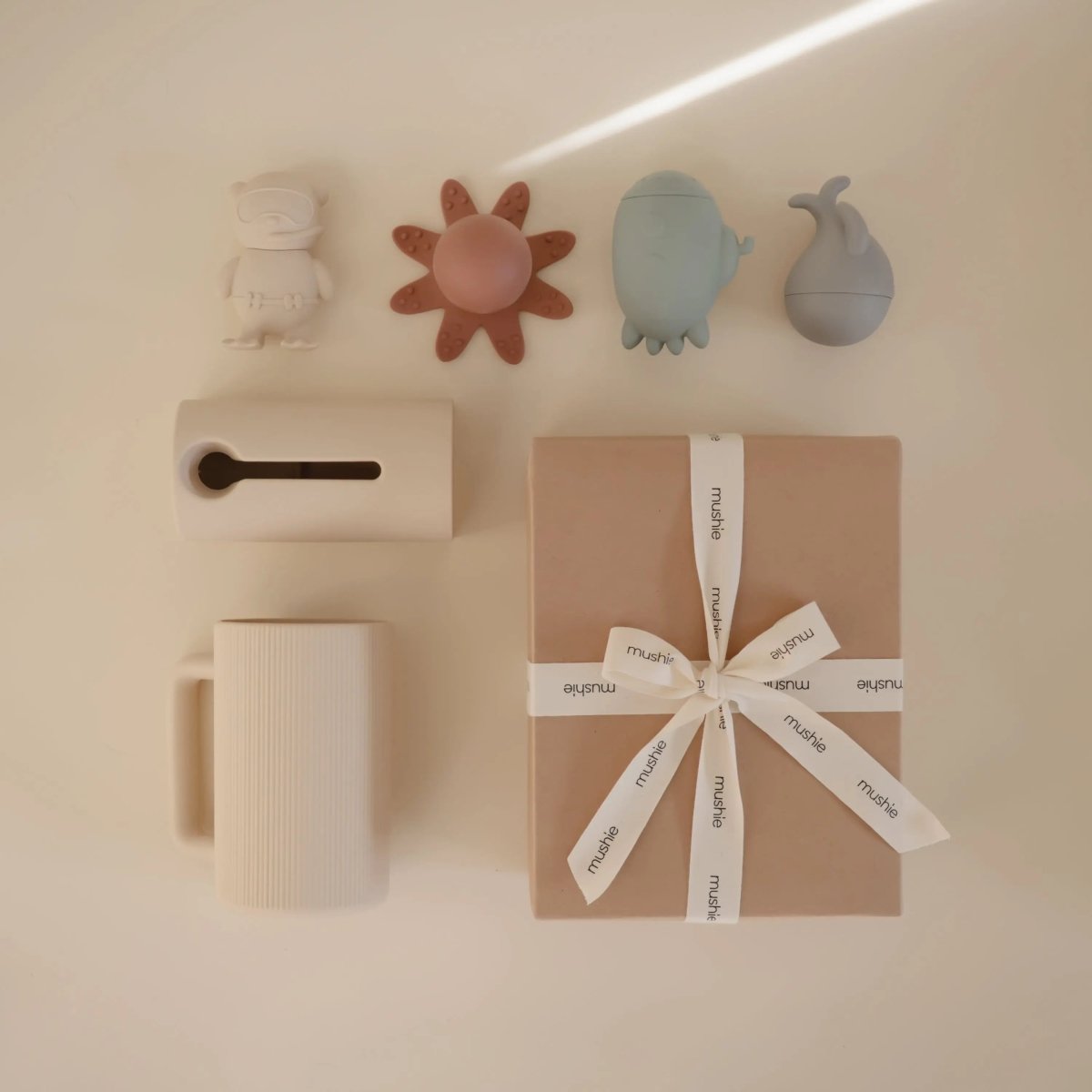 Mushie Sealife Bath Essentials Kit for Babies and Toddlers Gift Set in Kraft Paper Box - 