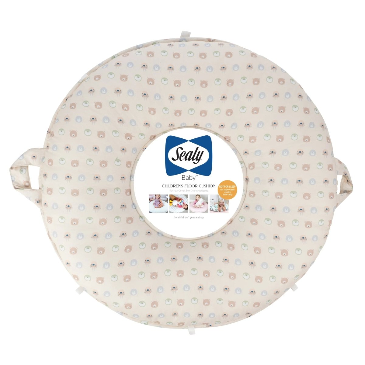 Sealy Floor Cushion in Beige with Animal Faces for Children’s Playroom - Everetts Place