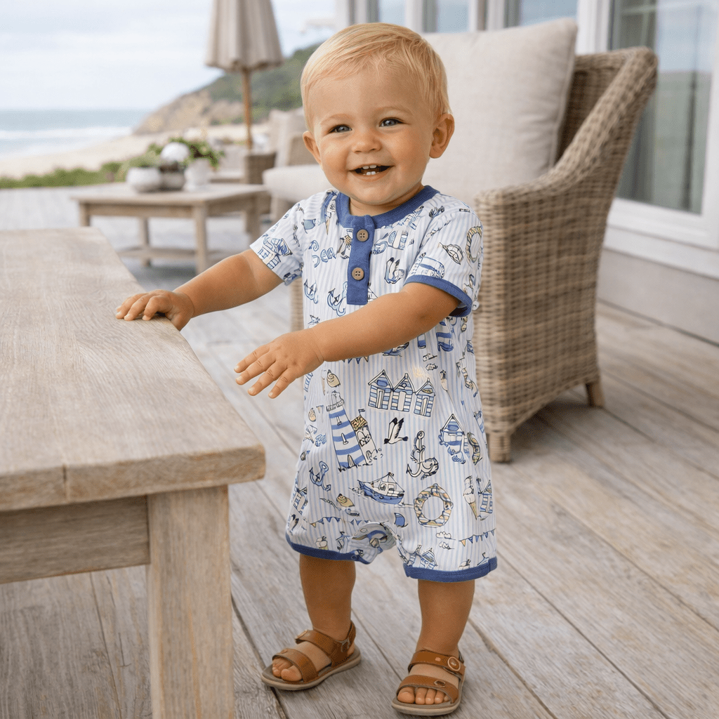 Tesa Babe Seashore Baby Boy Romper – Bamboo Shortall One - PieceEveretts Place
