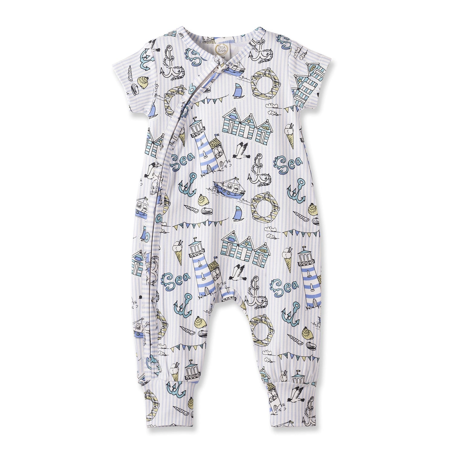 Tesa Babe Seashore Baby Zipper Romper – Bamboo with Convertible CuffsEveretts Place