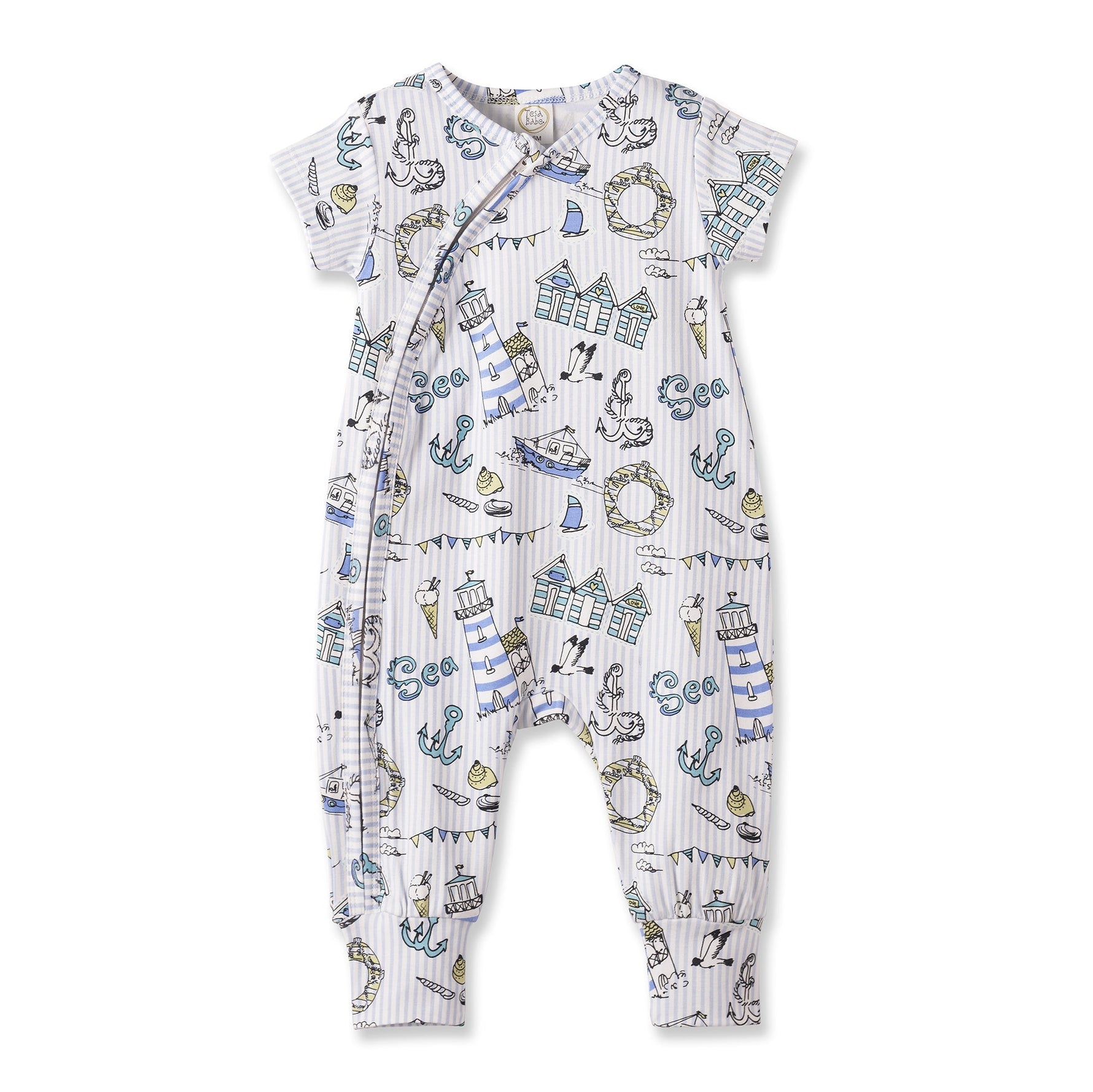 Tesa Babe Seashore Baby Zipper Romper – Bamboo with Convertible CuffsEveretts Place