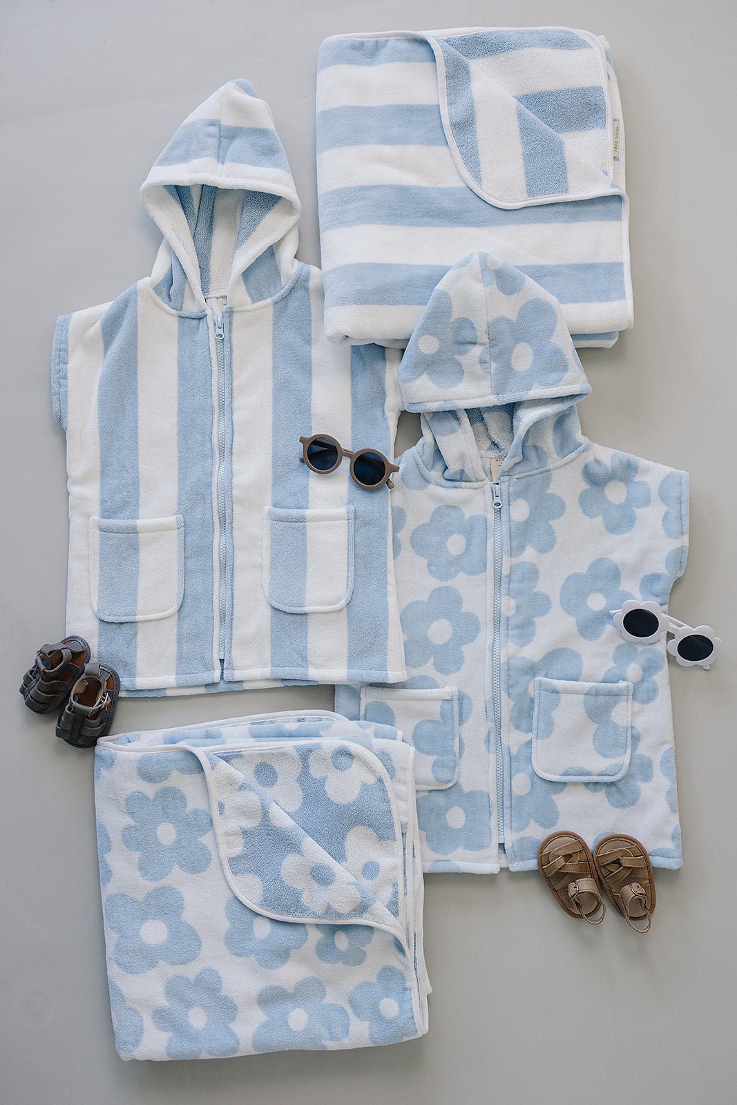 Mebie Baby Seaside Stripe Zip - Up Organic Cotton Beach Poncho - 