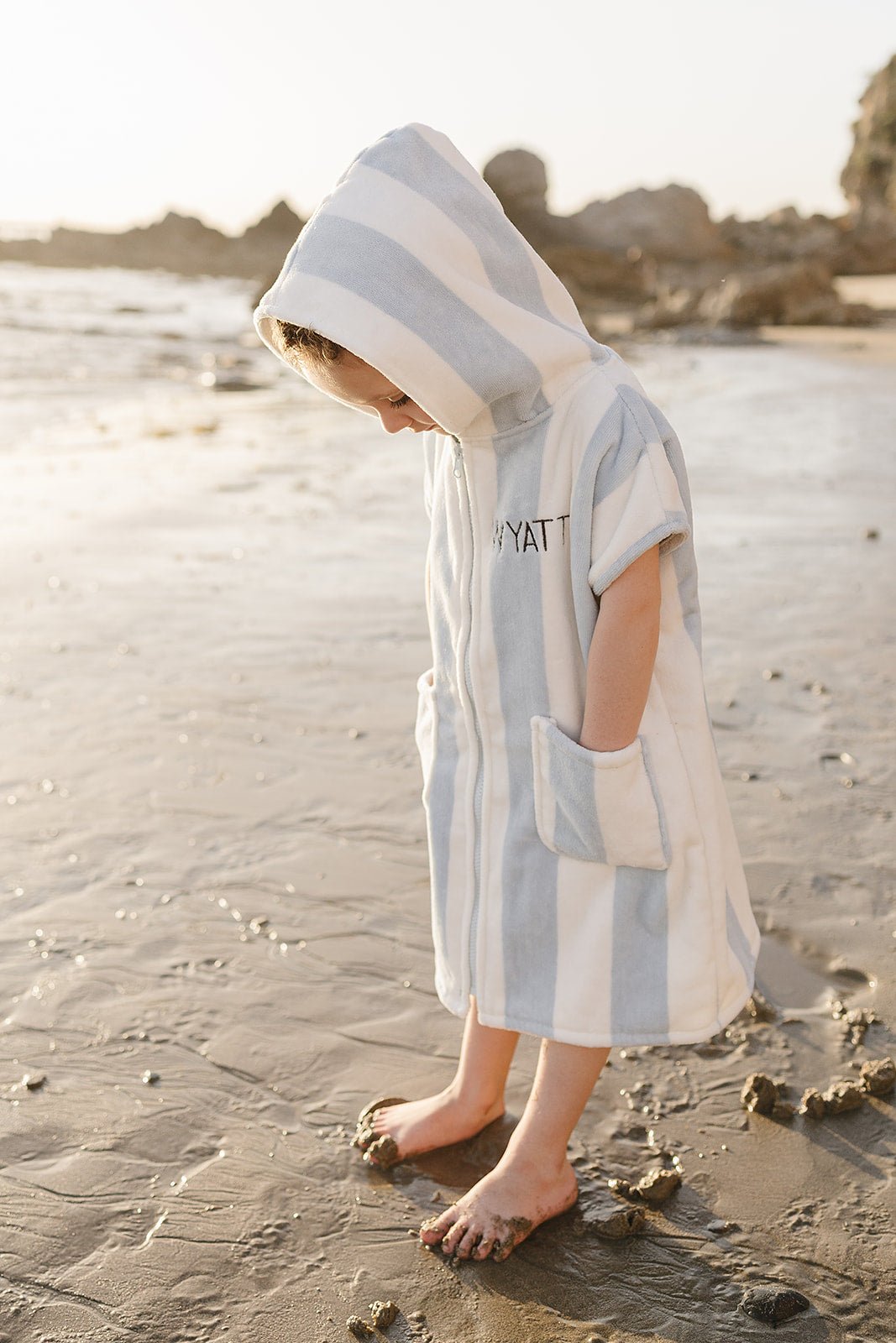 Mebie Baby Seaside Stripe Zip - Up Organic Cotton Beach Poncho - 