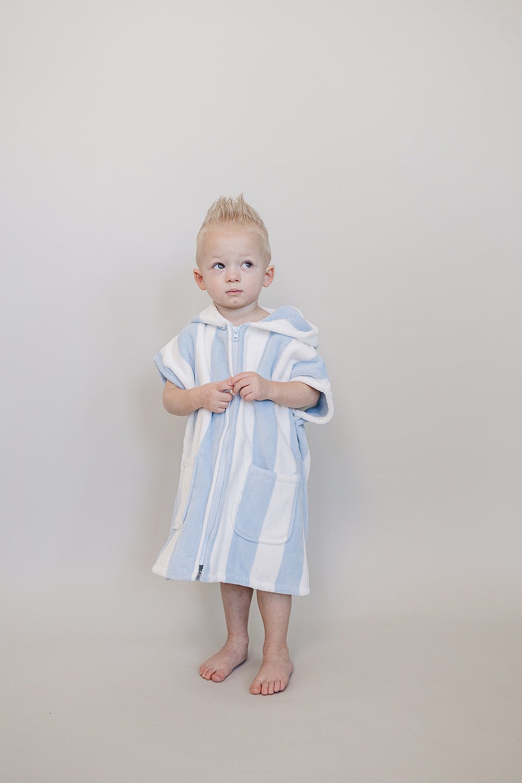 Mebie Baby Seaside Stripe Zip - Up Organic Cotton Beach Poncho - 