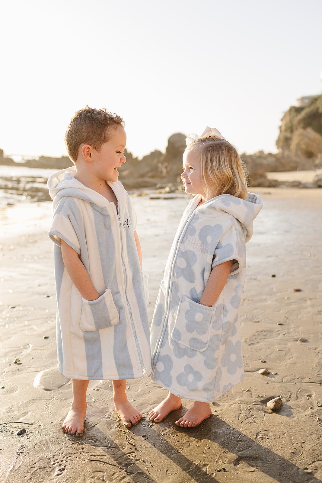 Mebie Baby Seaside Stripe Zip - Up Organic Cotton Beach Poncho - 