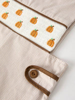 Rylee Faith Designs Seasonal Pumpkin Smock Embroidered Romper for Baby Boys Fall Fashion - 