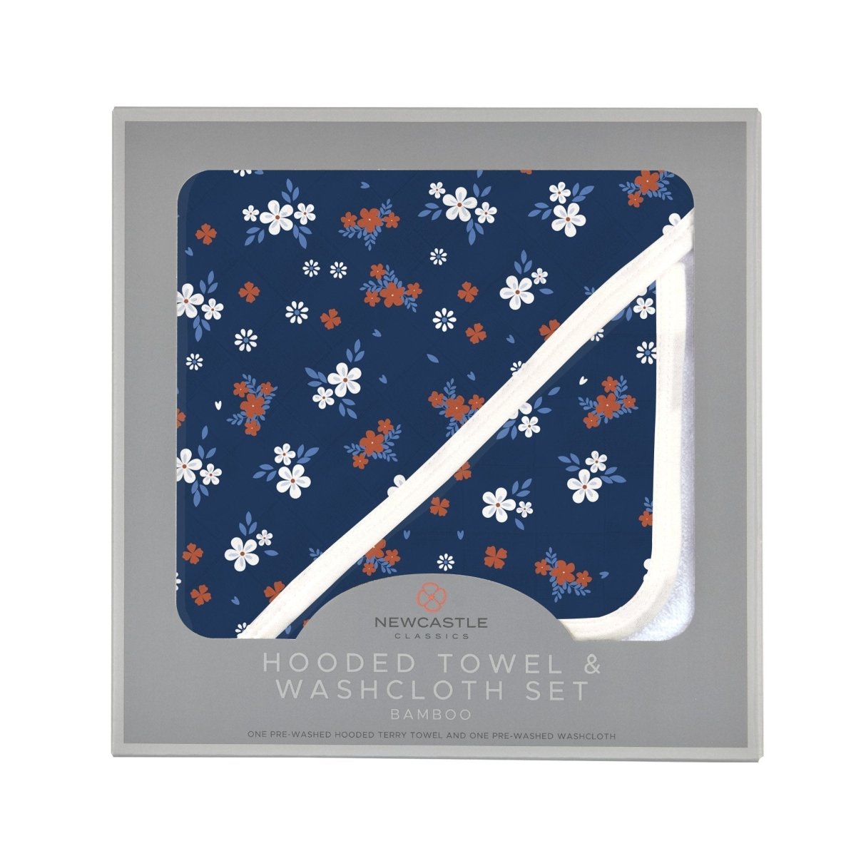 Newcastle Classics Serenity Floral Bamboo Hooded Towel Set with Washcloth for Kids - 