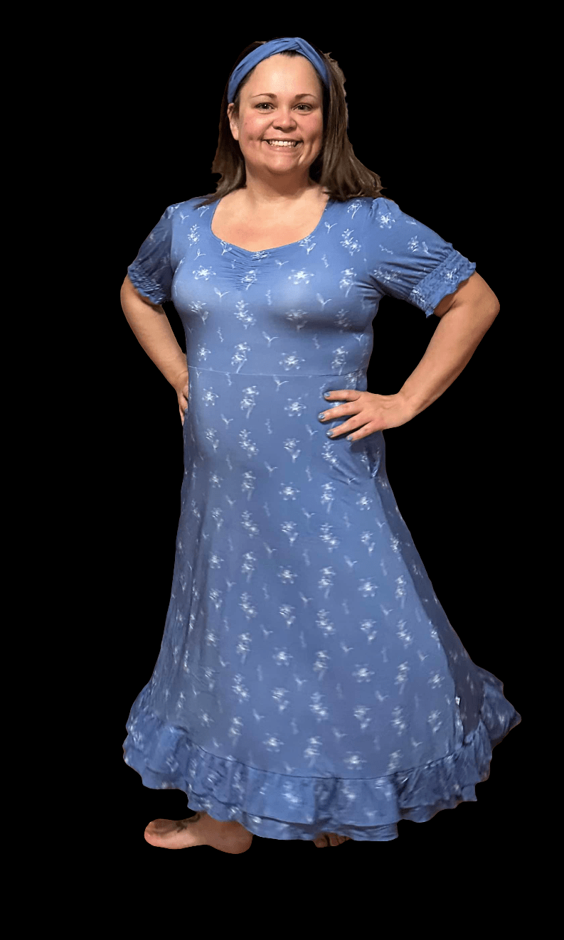 Dragonfly Dreams Bamboo Serenity Lilies Puff Sleeve Sweetheart Midi Women's Dress