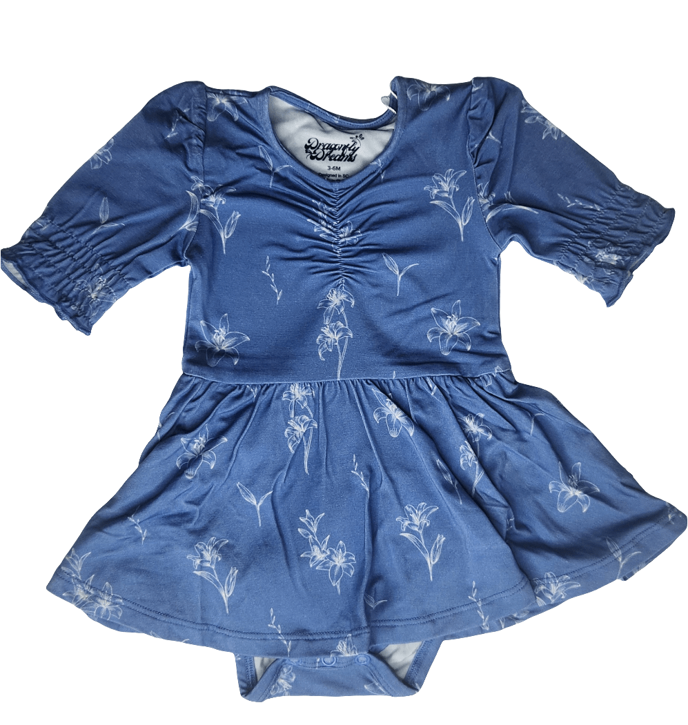 Dragonfly Dreams Bamboo Serenity Lilies Puff Sleeve Sweetheart Twirl Dress with Bodysuit