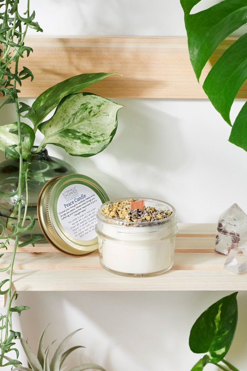 Butter Me Up Organics Serenity Organic Soy Wax Candle with Wood Wick for Peaceful Aromatherapy - 
