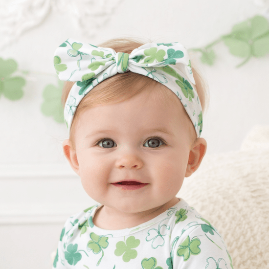 Tesa Babe Shamrock Bamboo Baby Headband | Adjustable St. Patrick's Bow - 