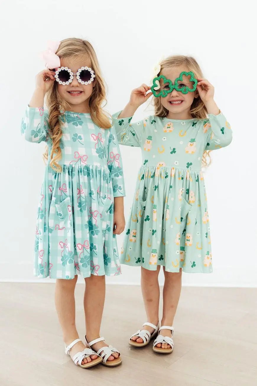 Mila & Rose ® Shamrock Sweetheart 3/4 Sleeve Pocket Twirl Dress - 