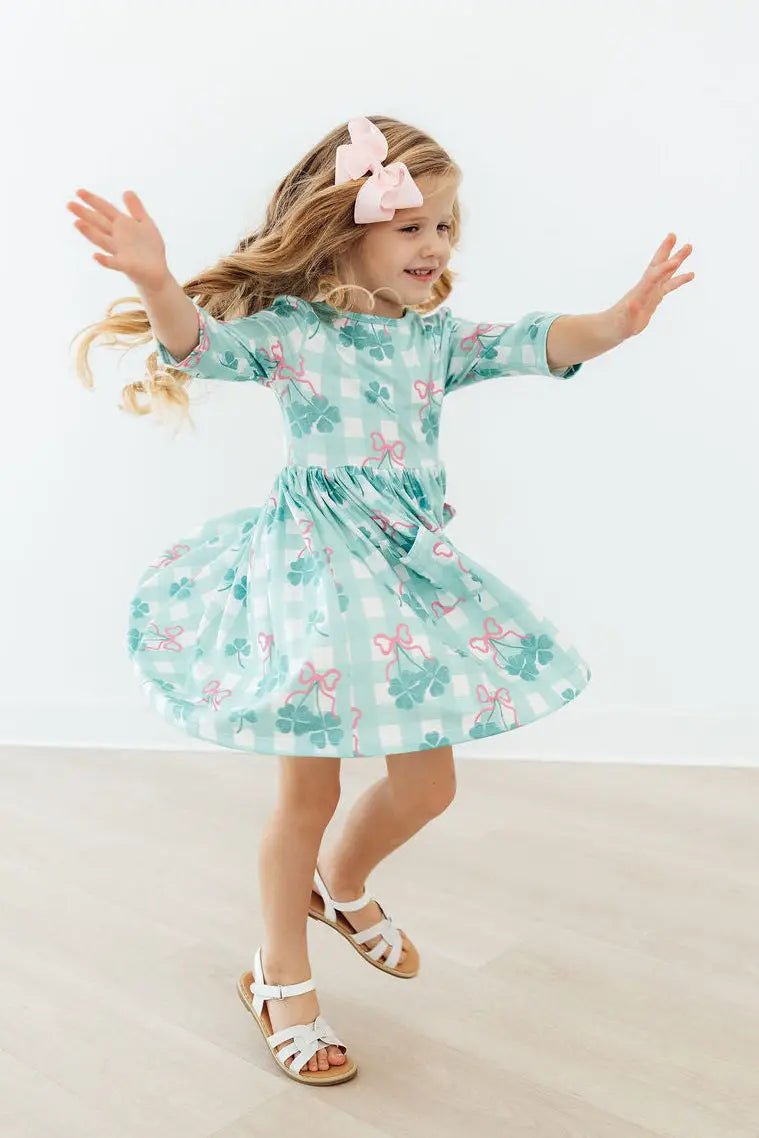 Mila & Rose ® Shamrock Sweetheart 3/4 Sleeve Pocket Twirl Dress - 