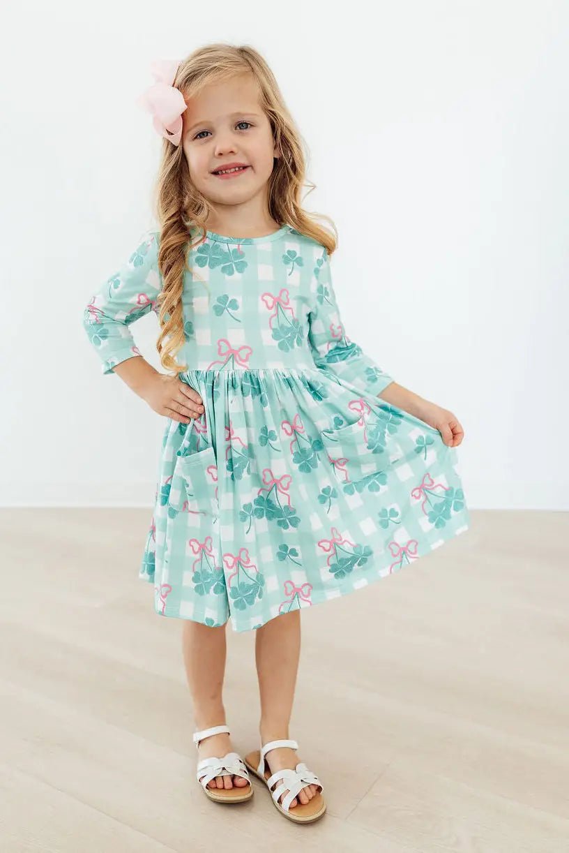 Mila & Rose ® Shamrock Sweetheart 3/4 Sleeve Pocket Twirl Dress - 
