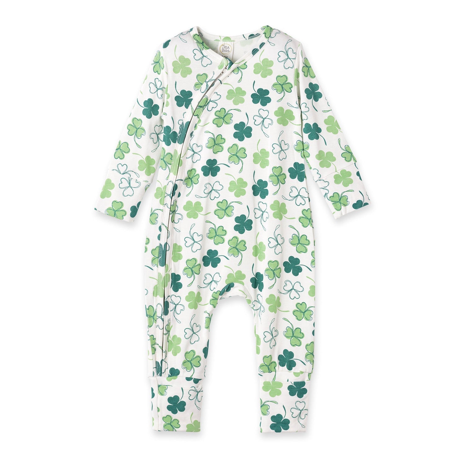 Tesa Babe Shamrock Zip Romper – Convertible Cuff Bamboo Irish SleeperEveretts Place