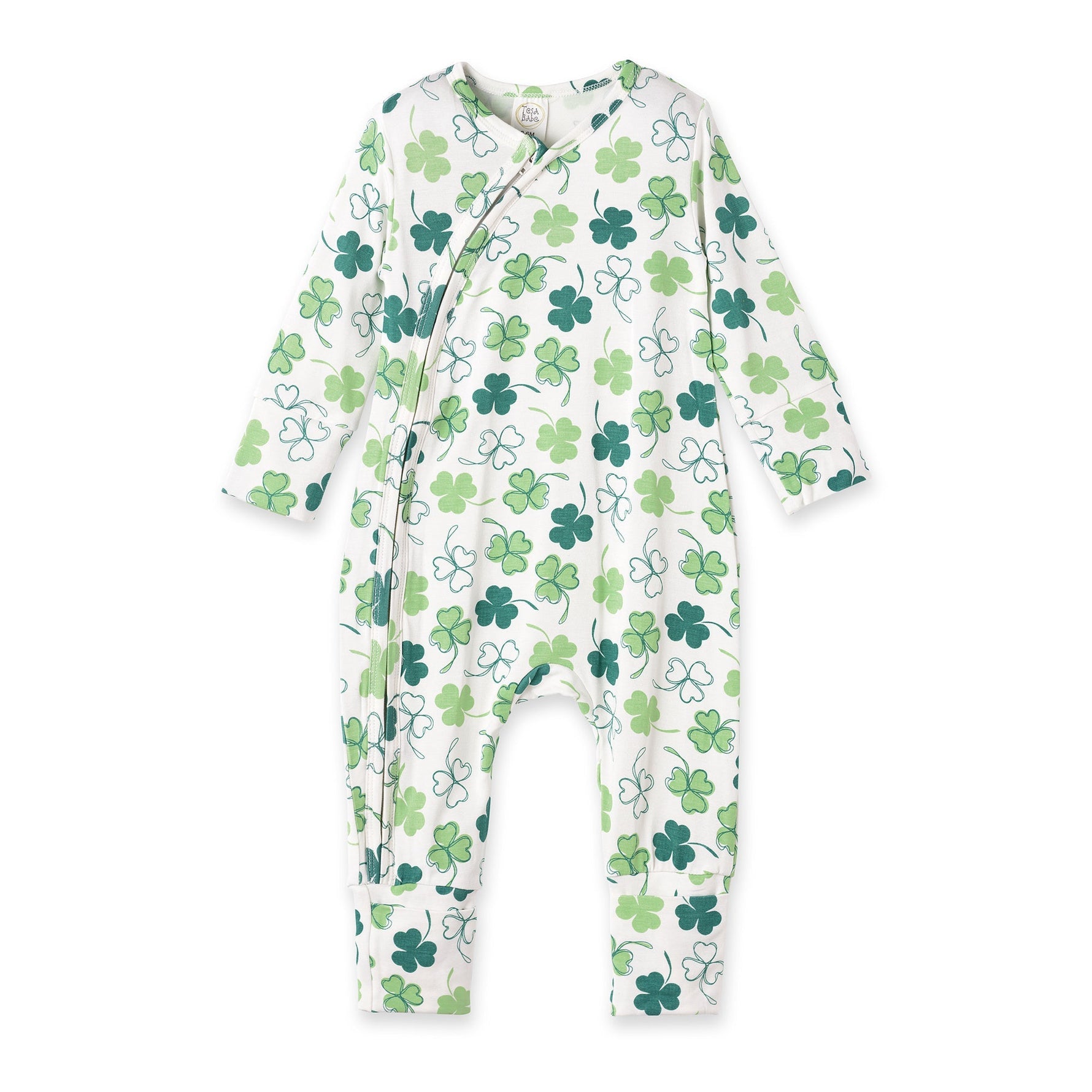 Tesa Babe Shamrock Zip Romper – Convertible Cuff Bamboo Irish SleeperEveretts Place