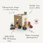 Mushie Shape Sorting Box for Kids Made in Denmark with 12 Soft Color Shapes for Fine Motor Skill Development -