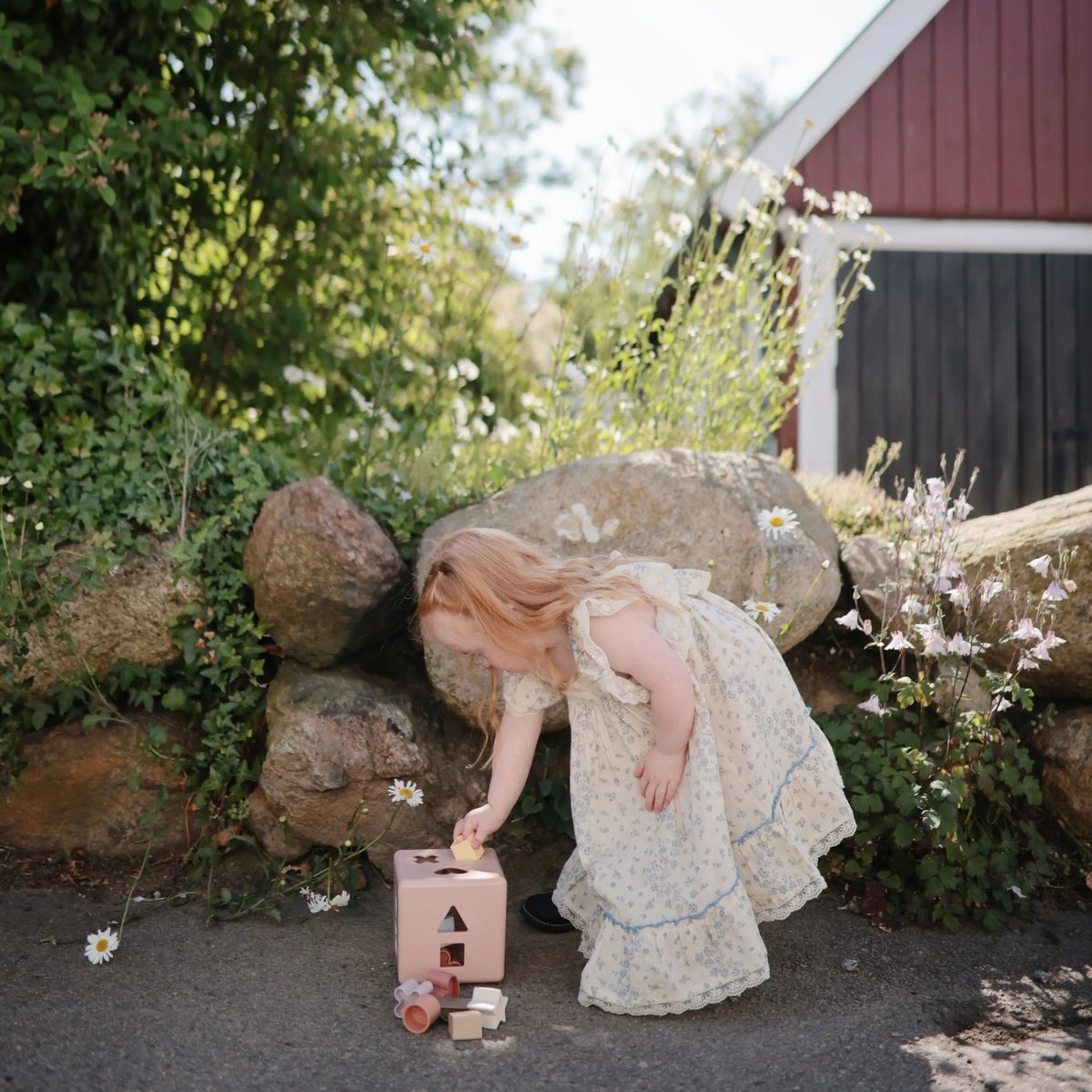 Mushie Shape Sorting Box for Kids Made in Denmark with 12 Soft Color Shapes for Fine Motor Skill Development -