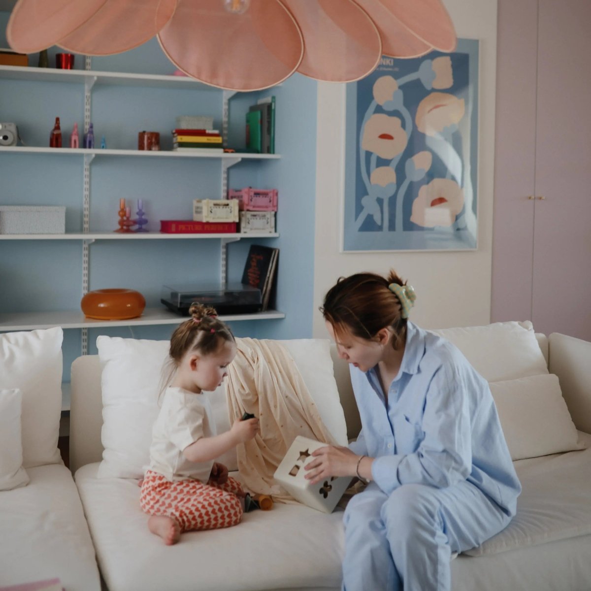 Mushie Shape Sorting Box for Kids Made in Denmark with 12 Soft Color Shapes for Fine Motor Skill Development -