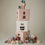 Mushie Shape Sorting Box for Kids Made in Denmark with 12 Soft Color Shapes for Fine Motor Skill Development -