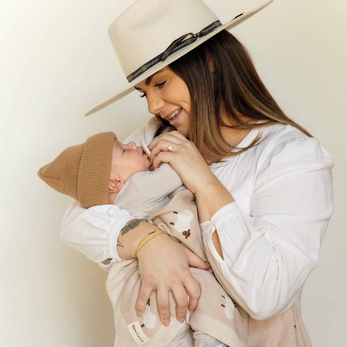 Bleu La La Sheep Knit Receiving Baby Blanket Made From 100 Percent OEKO Tex Certified Cotton - Everetts Place Boutique - 