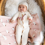 Bleu La La Sheep Knit Receiving Baby Blanket Made From 100 Percent OEKO Tex Certified Cotton - Everetts Place Boutique - 