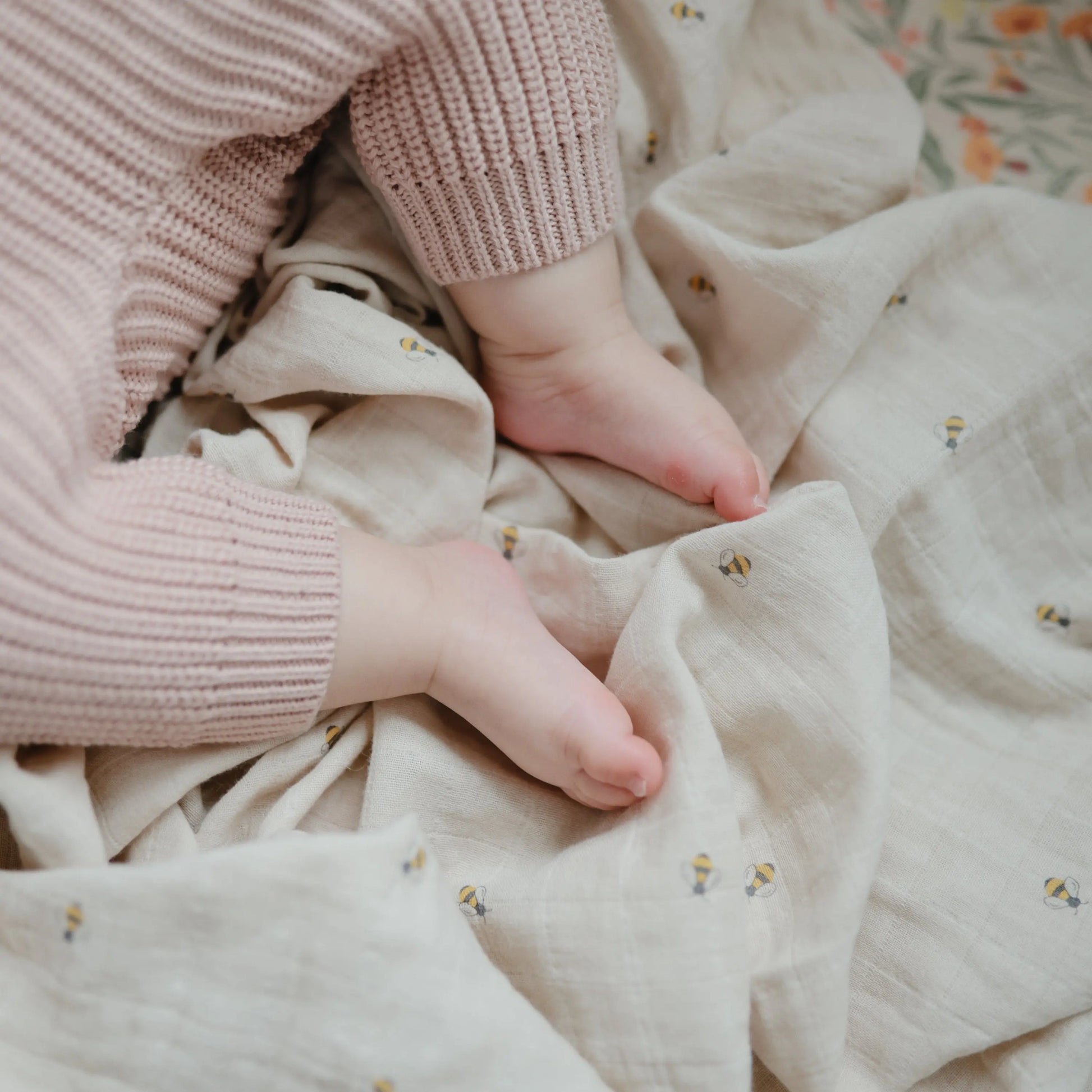 Organic Cotton Muslin Swaddle Blanket for Baby Cuddling and Nursing Mushie